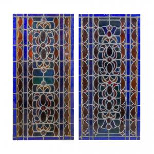 Coppia vetrate, vetro e piombo, Epoca '800, Pair of stained-glass windows, glass and lead, 19th century